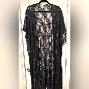 Torrid Black Lace Stretch Long Kimono Cardigan Duster 3/4X